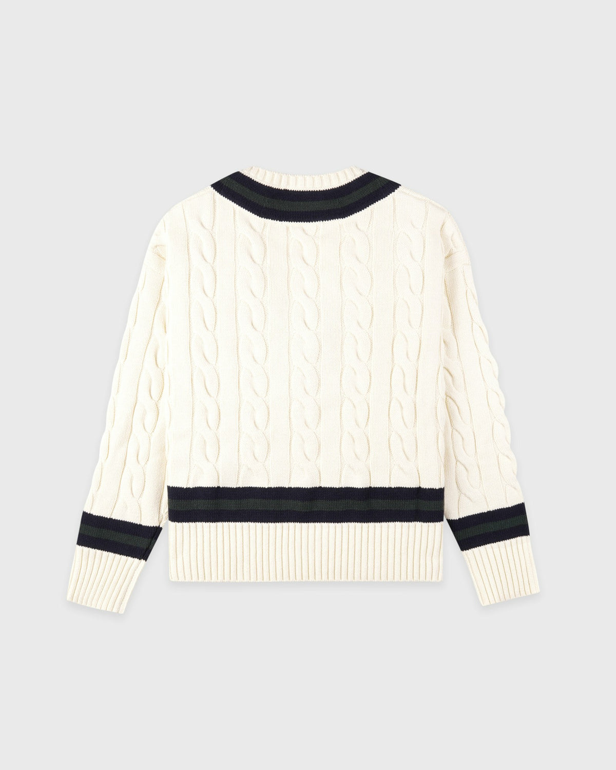 Sporty & Rich SRC Cableknit V-Neck Sweater - Ecru/Navy/Forest