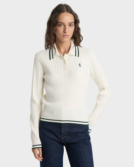 Sporty & Rich SRC Mini Cable LS Polo - Ecru/Forest