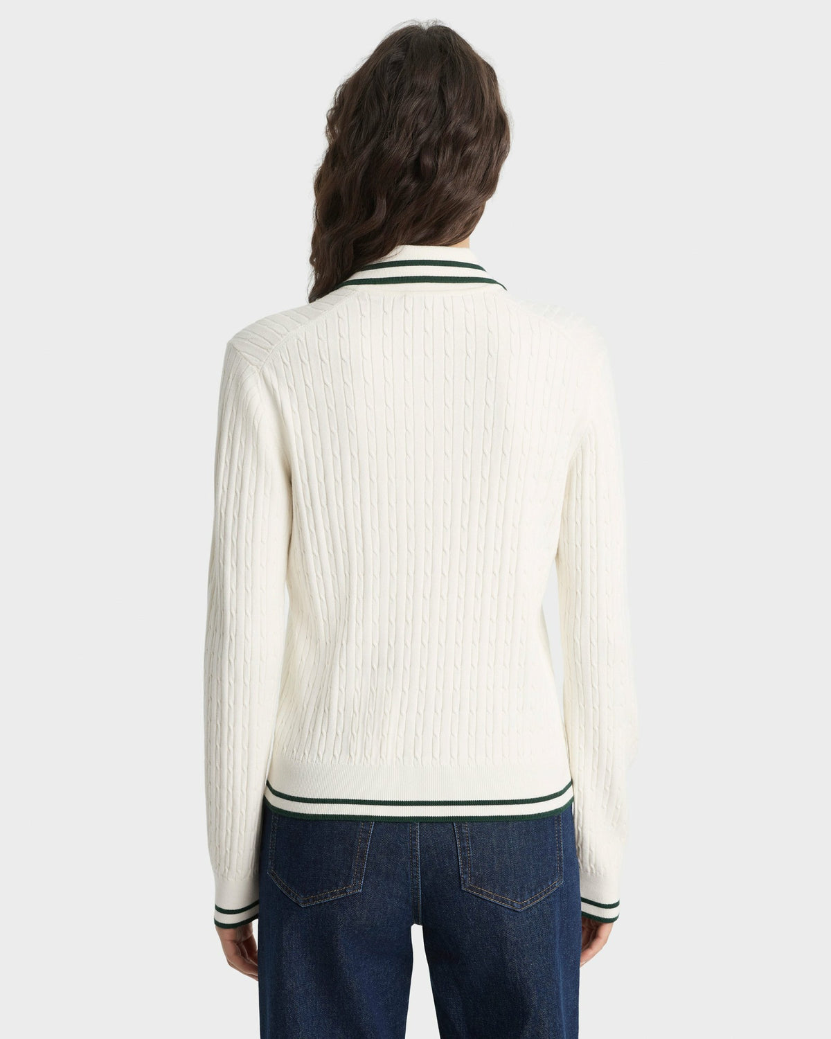 Sporty & Rich SRC Mini Cable LS Polo - Ecru/Forest