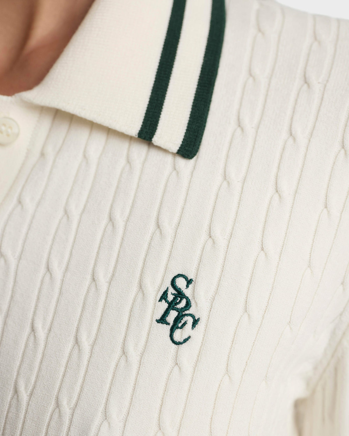 Sporty & Rich SRC Mini Cable LS Polo - Ecru/Forest