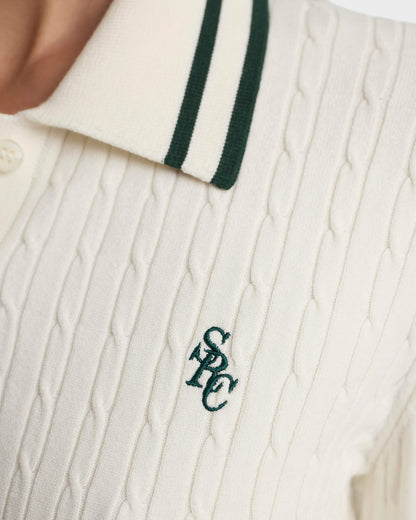 Sporty & Rich SRC Mini Cable LS Polo - Ecru/Forest