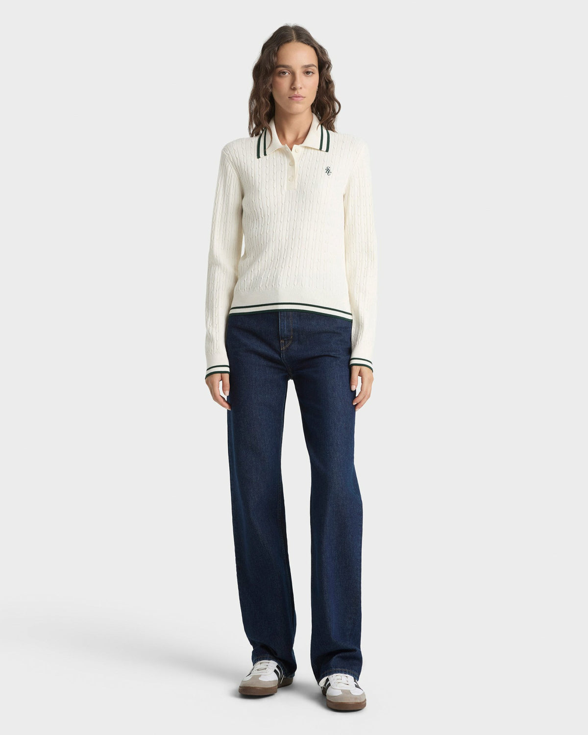 Sporty & Rich SRC Mini Cable LS Polo - Ecru/Forest