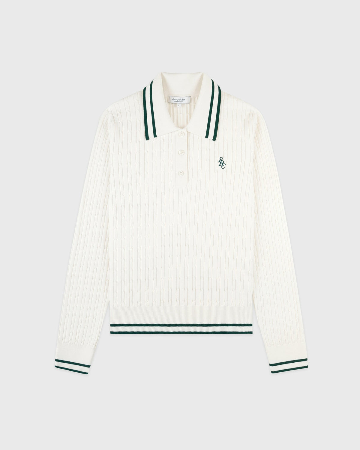 Sporty & Rich SRC Mini Cable LS Polo - Ecru/Forest