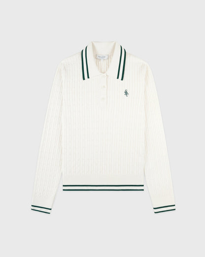 Sporty & Rich SRC Mini Cable LS Polo - Ecru/Forest
