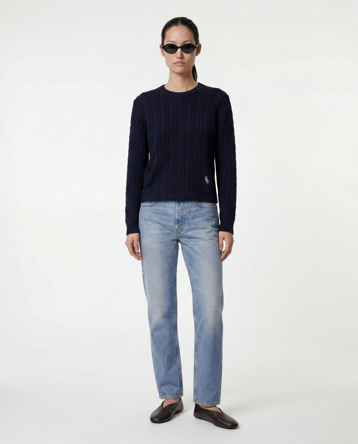 Sporty & Rich SRC Cable Sweater - Dark Navy