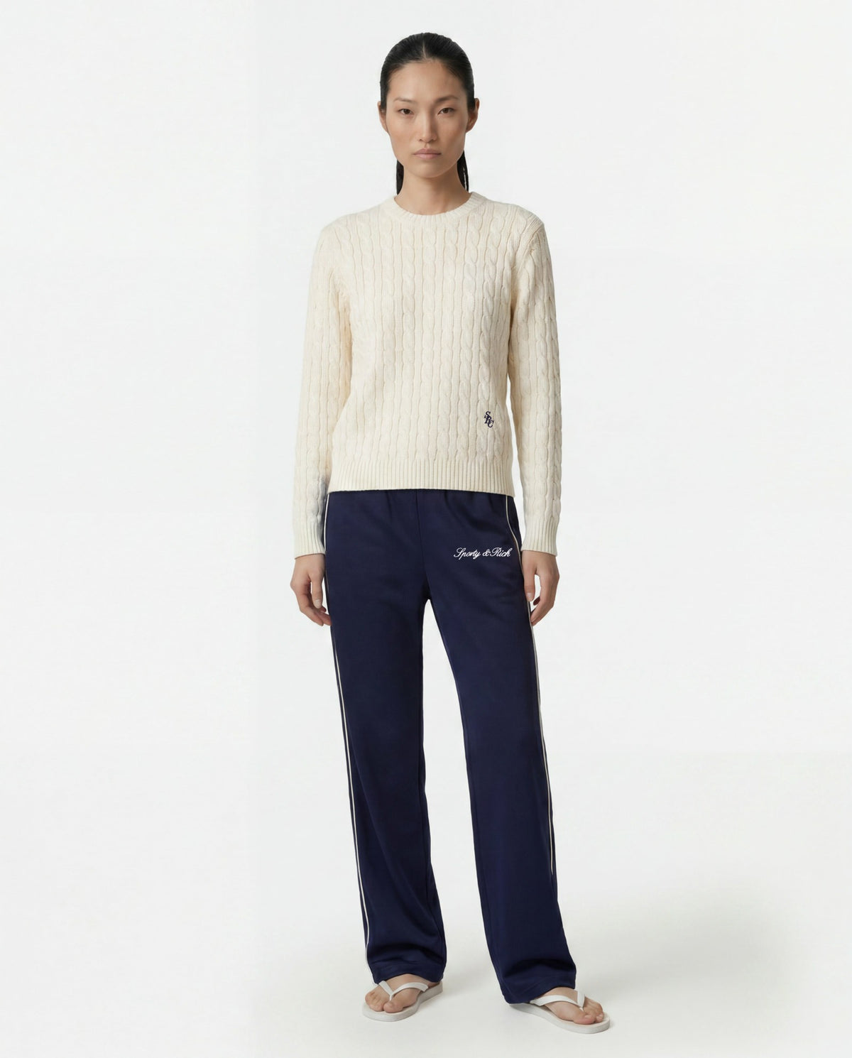 Sporty & Rich SRC Cable Sweater - Ecru