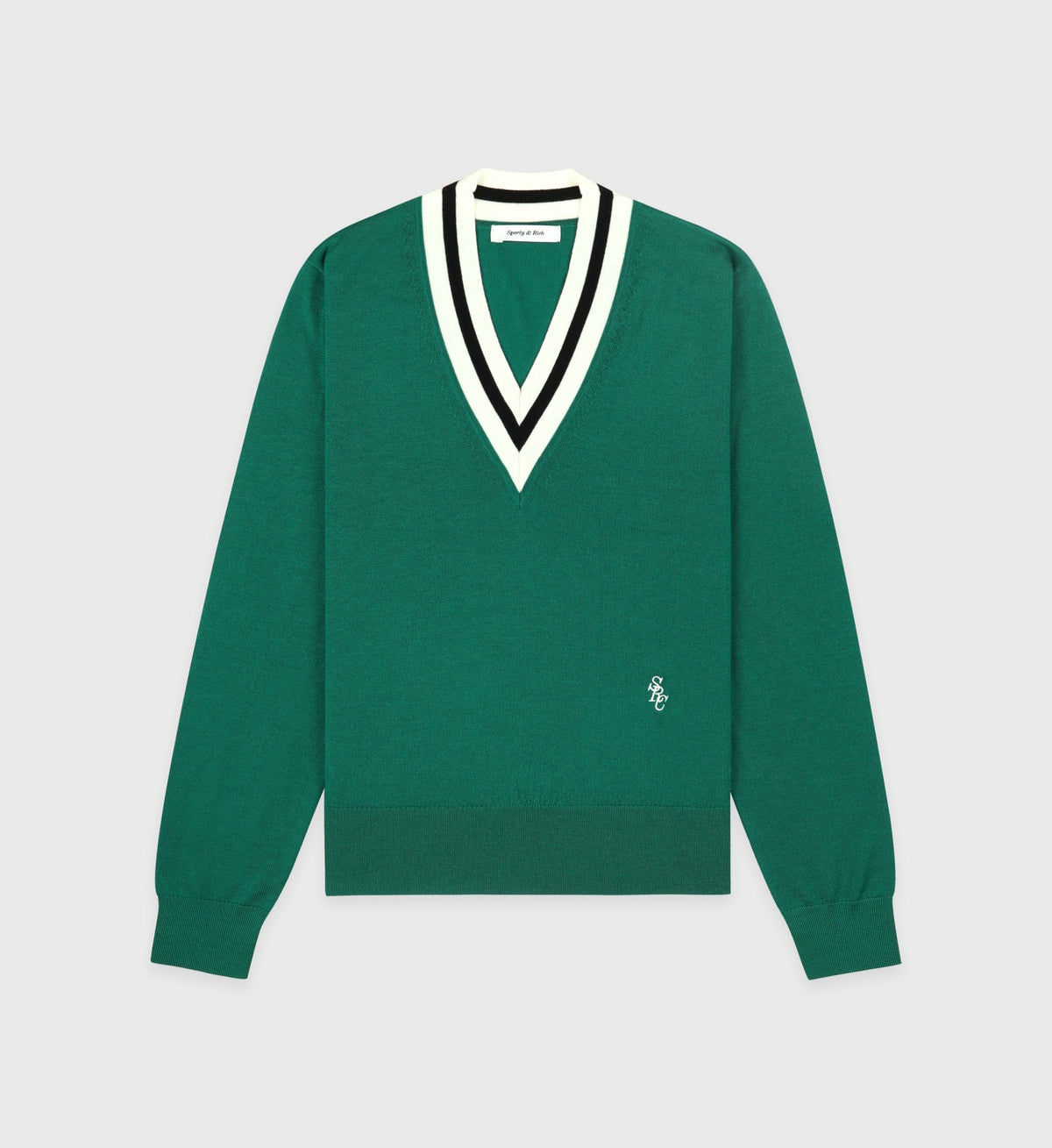Sporty & Rich SRC Minimalist V-Neck Sweater - Alpine/Navy/Off White