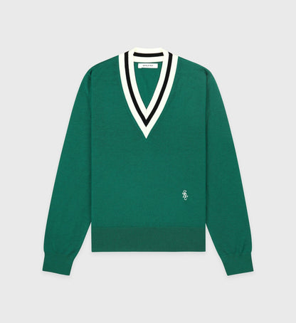 Sporty & Rich SRC Minimalist V-Neck Sweater - Alpine/Navy/Off White