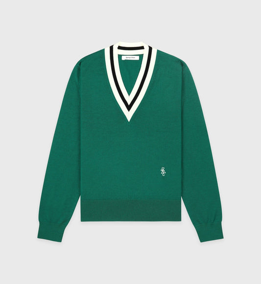 Sporty & Rich SRC Minimalist V-Neck Sweater - Alpine/Navy/Off White