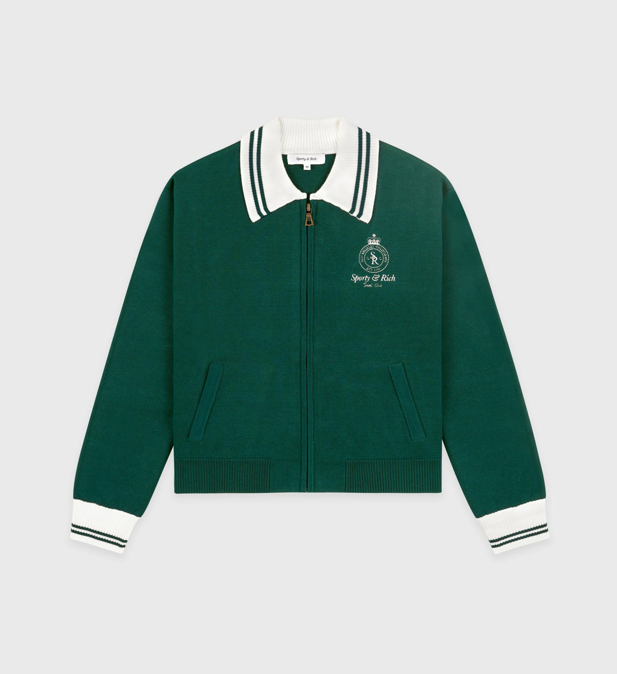 Sporty & Rich Crown Tennis Zipped Cardigan - Alpine/White