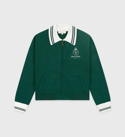 Sporty & Rich Crown Tennis Zipped Cardigan - Alpine/White