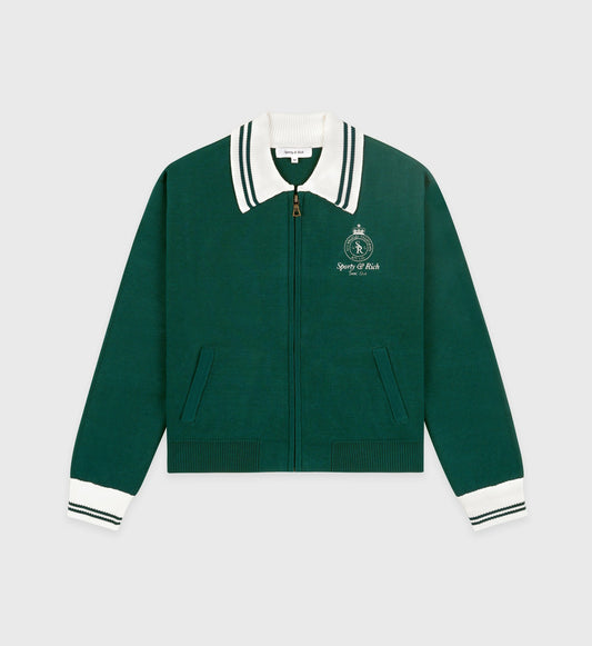 Sporty & Rich Crown Tennis Zipped Cardigan - Alpine/White
