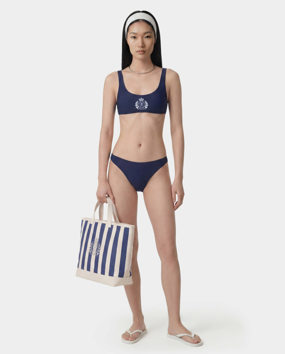 Sporty & Rich Signature Logo Claudia Bikini Bottom - Light Navy/White