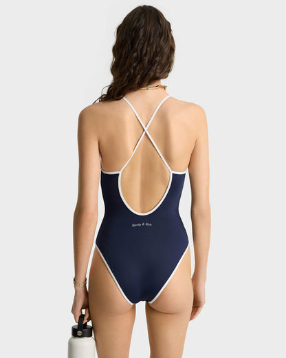 Sporty & Rich Eden Crest One Piece Swimsuit - Navy/White
