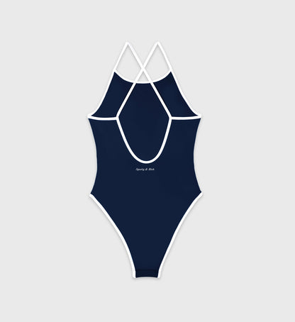 Sporty & Rich Eden Crest One Piece Swimsuit - Navy/White