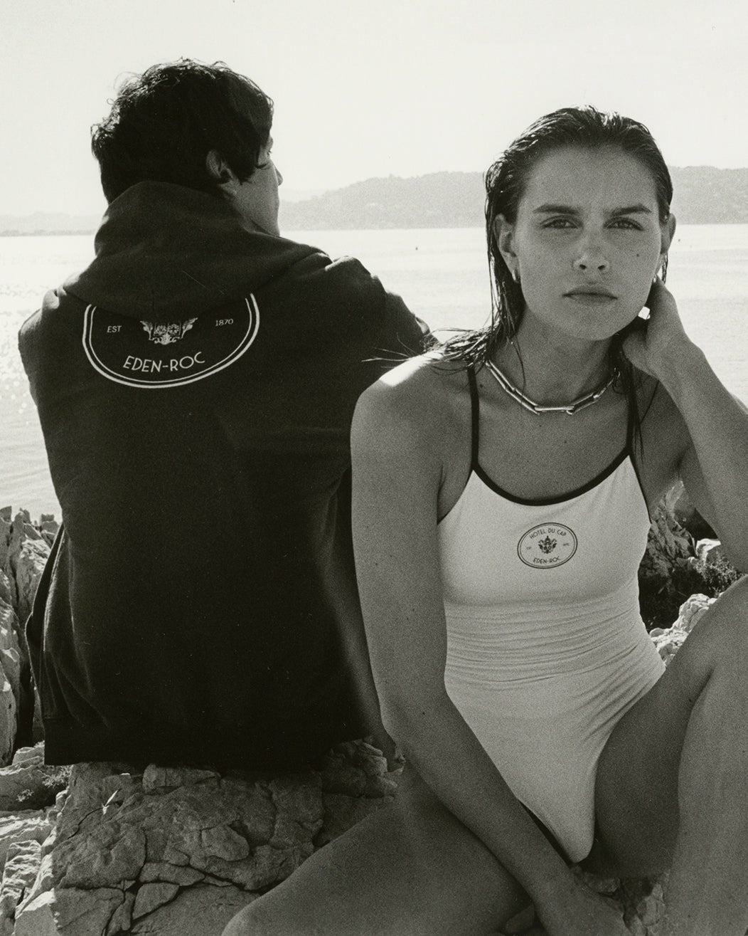 Sporty & Rich Eden Crest One Piece Swimsuit - White/Navy