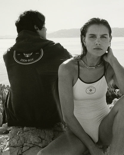 Sporty & Rich Eden Crest One Piece Swimsuit - White/Navy