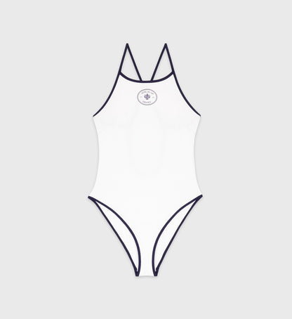 Sporty & Rich Eden Crest One Piece Swimsuit - White/Navy