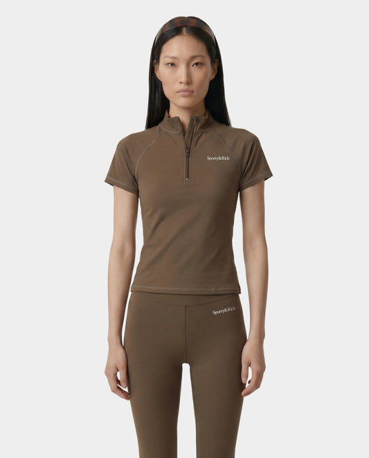 Sporty & Rich Serif Logo SS Sports Quarter Zip - Sand