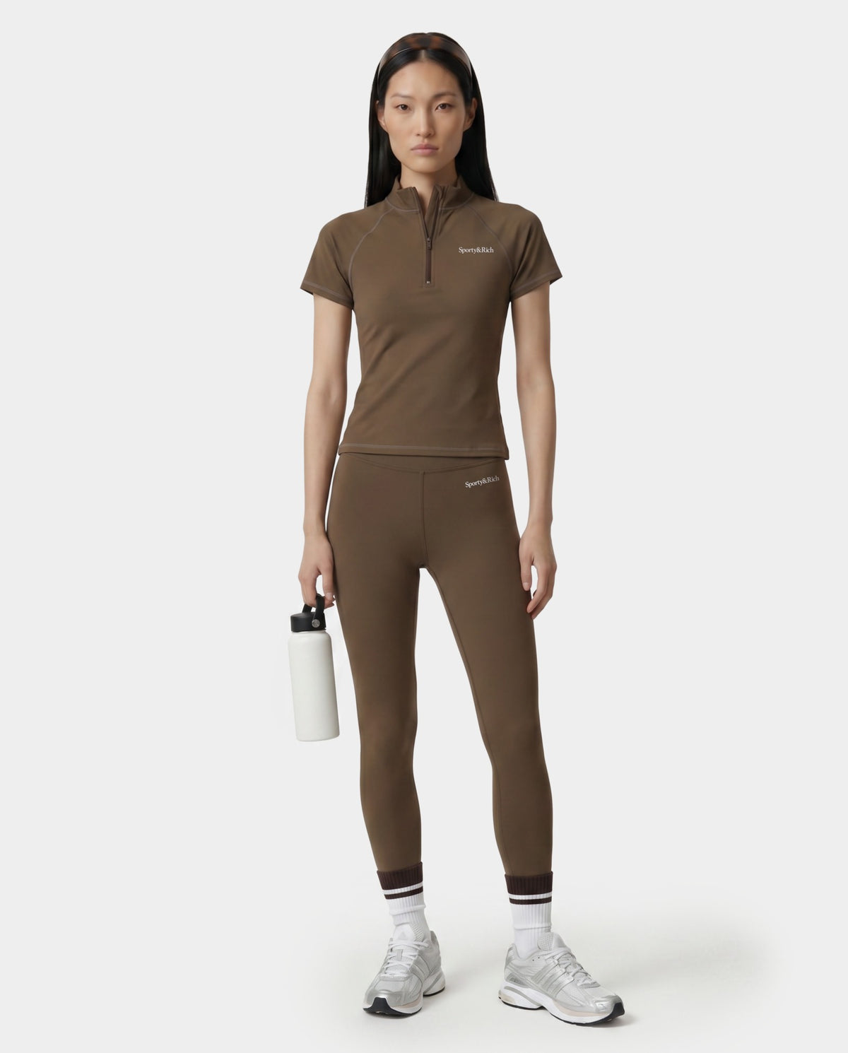 Sporty & Rich Serif Logo SS Sports Quarter Zip - Sand
