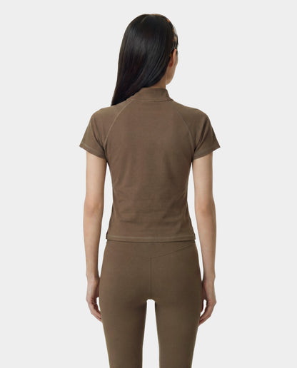 Sporty & Rich Serif Logo SS Sports Quarter Zip - Sand