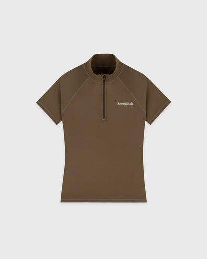 Sporty & Rich Serif Logo SS Sports Quarter Zip - Sand