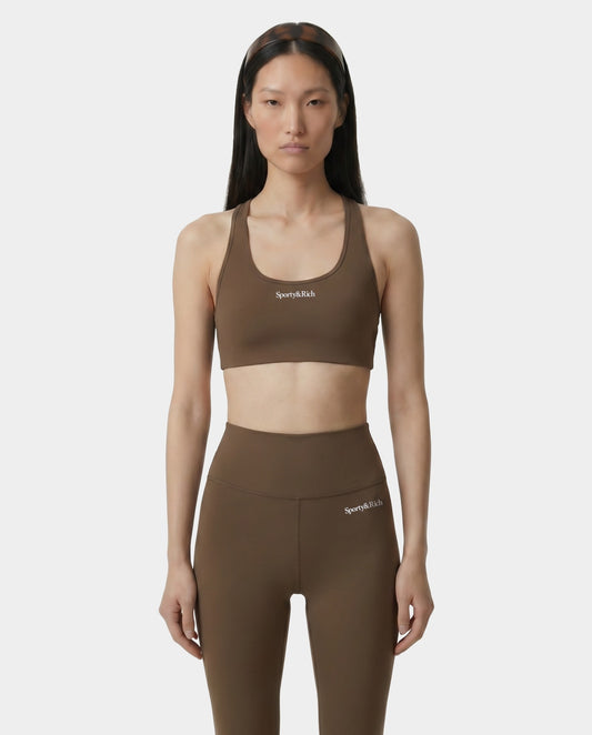 Sporty & Rich Serif Logo Sports Bra - Sand