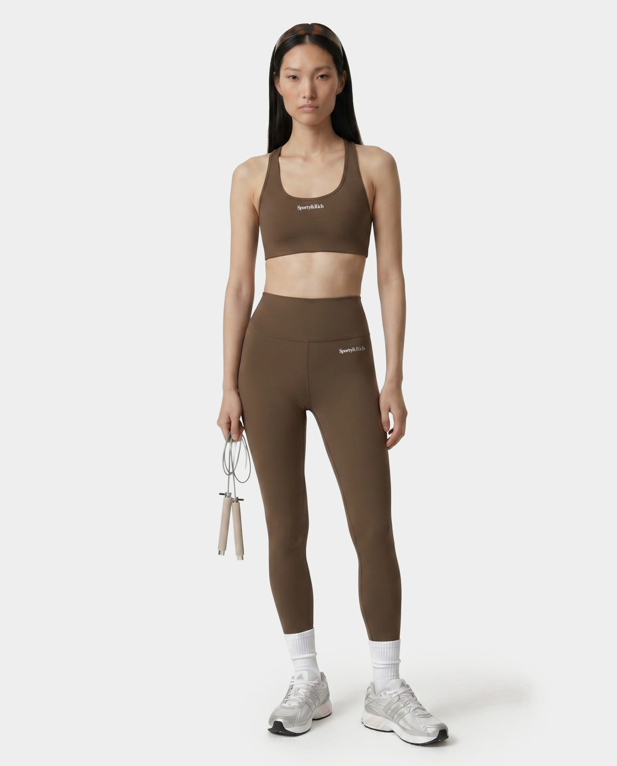 Sporty & Rich Serif Logo Sports Bra - Sand