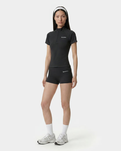 Sporty & Rich Serif Logo SS Sports Quarter Zip - Carbon