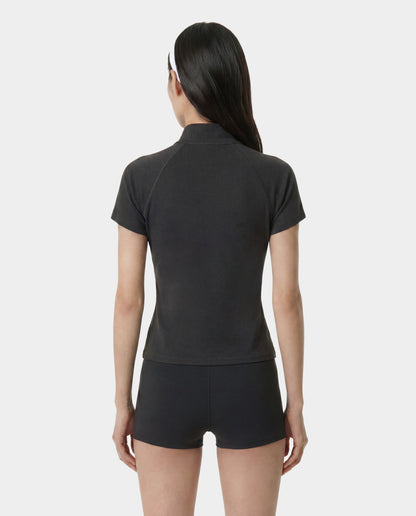 Sporty & Rich Serif Logo SS Sports Quarter Zip - Carbon