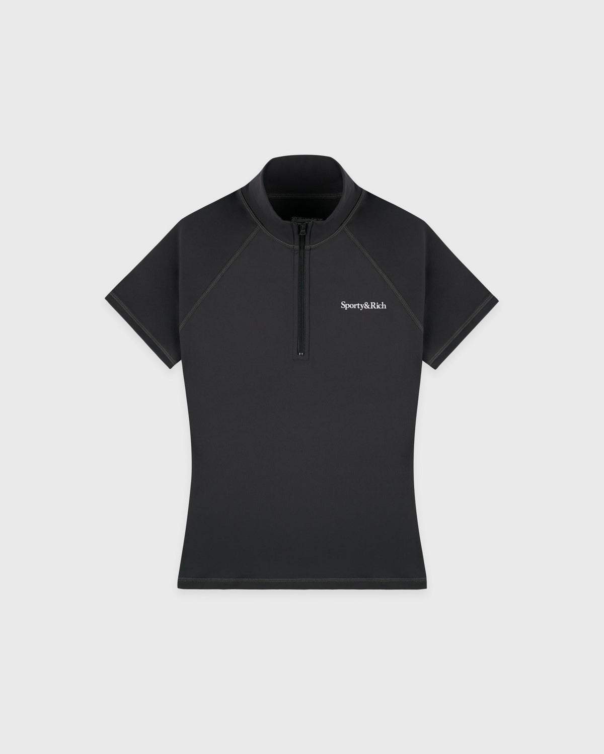 Sporty & Rich Serif Logo SS Sports Quarter Zip - Carbon