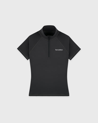 Sporty & Rich Serif Logo SS Sports Quarter Zip - Carbon