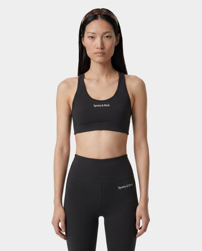 Sporty & Rich Serif Logo Sports Bra - Carbon