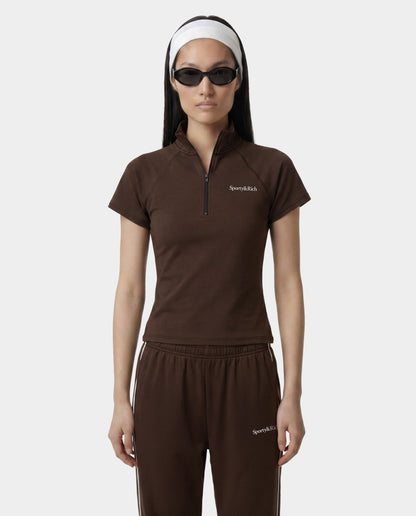 Sporty & Rich Serif Logo SS Sports Quarter Zip - Cioco