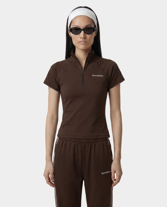 Sporty & Rich Serif Logo SS Sports Quarter Zip - Cioco