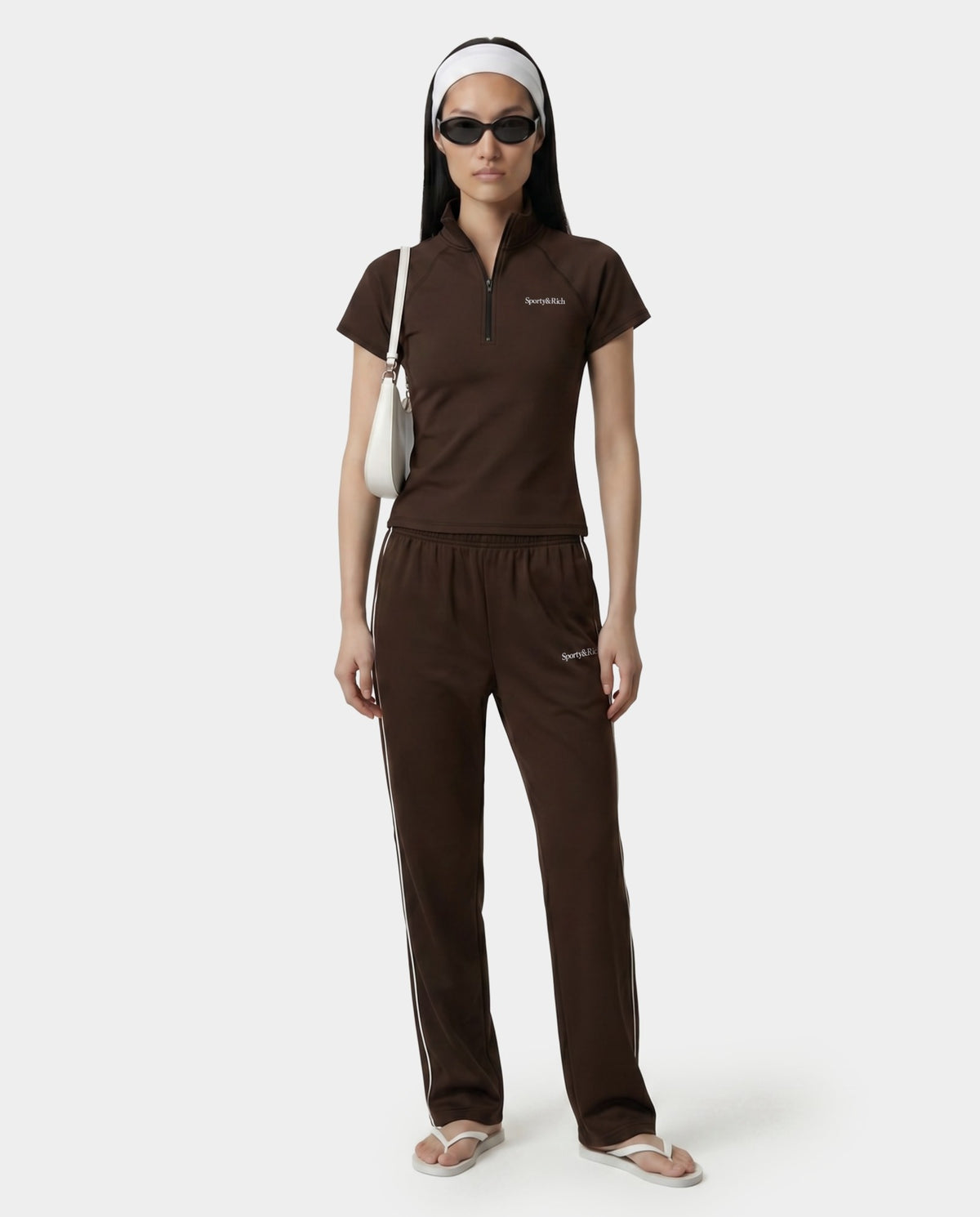Sporty & Rich Serif Logo SS Sports Quarter Zip - Cioco