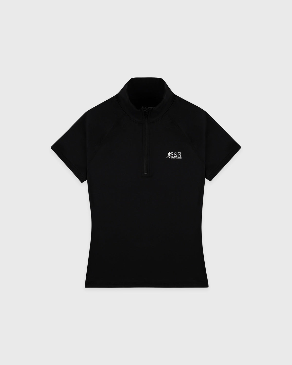 Sporty & Rich SR Runner Short Sleeve Sports Quarter Zip - Black/White