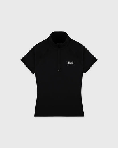 Sporty & Rich SR Runner Short Sleeve Sports Quarter Zip - Black/White