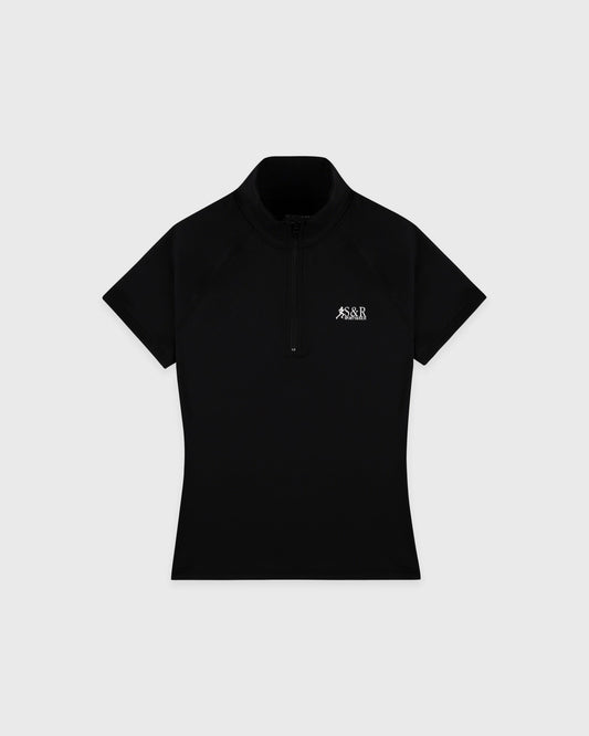 Sporty & Rich SR Runner Short Sleeve Sports Quarter Zip - Black/White