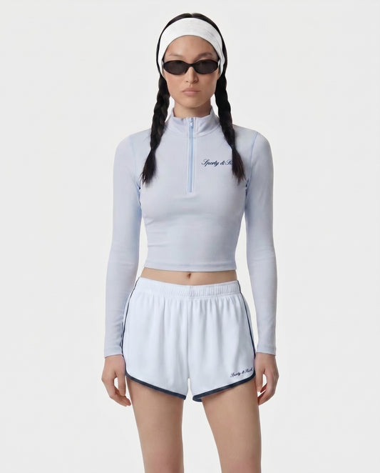 Sporty & Rich Signature Logo Sports Quarter Zip - Ciel
