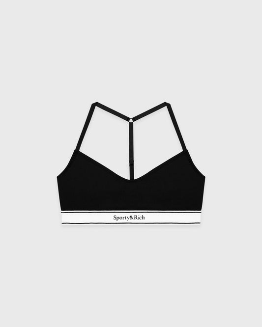 Sporty & Rich Serif Logo Sports Bralette - Black/White