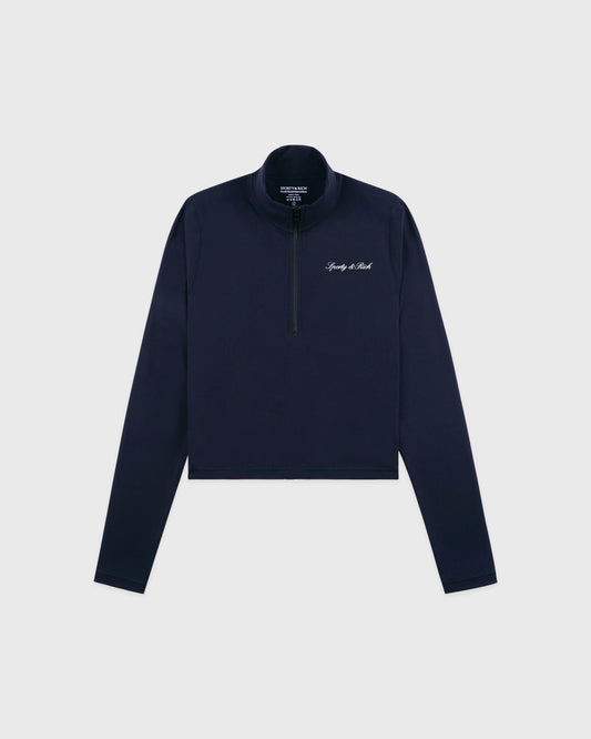 Sporty & Rich Signature Logo Sports Quarter Zip - Navy