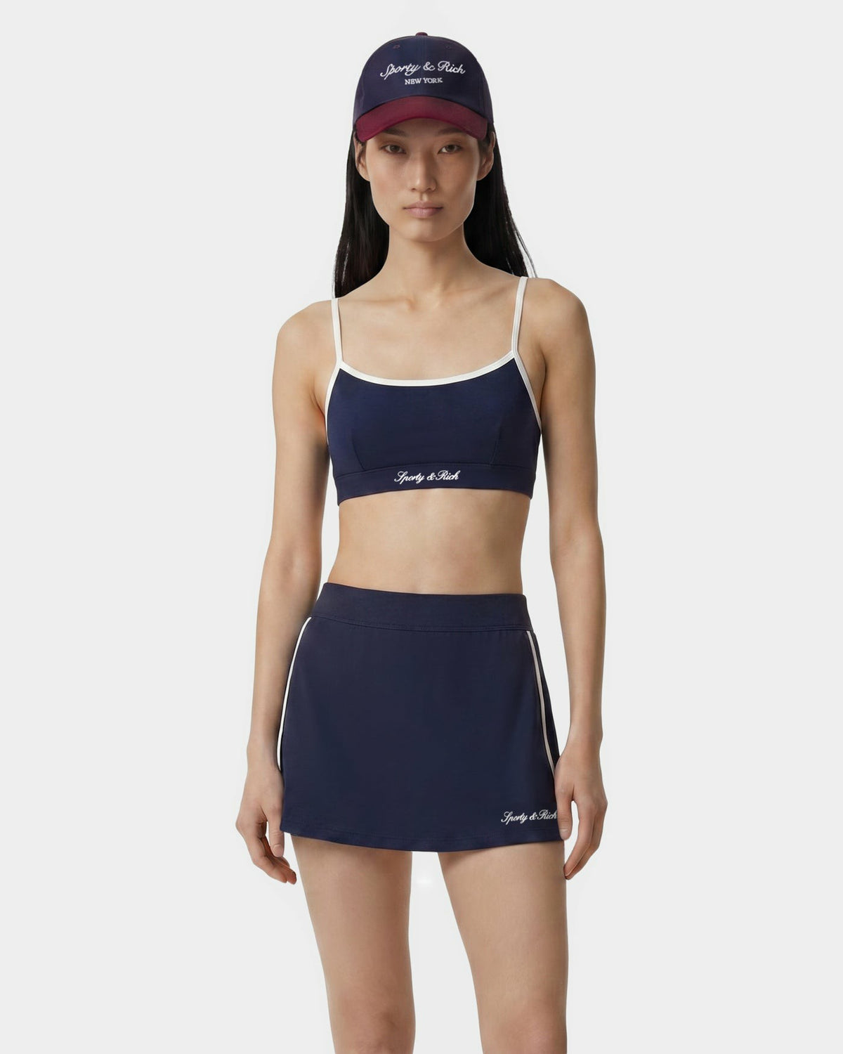 Sporty & Rich Signature Logo Athletic Bra - Navy/White