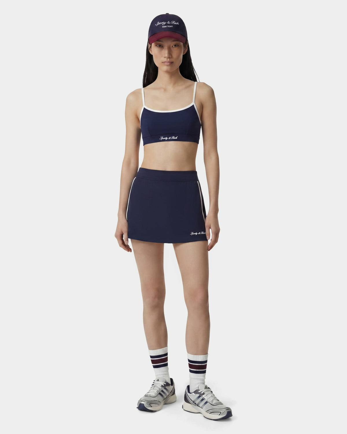 Sporty & Rich Signature Logo Athletic Bra - Navy/White
