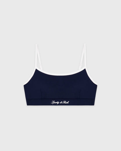 Sporty & Rich Signature Logo Athletic Bra - Navy/White