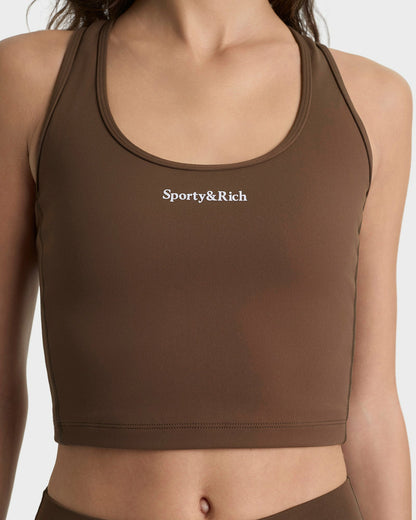 Sporty & Rich Serif Logo Sports Tank - Toffee/White