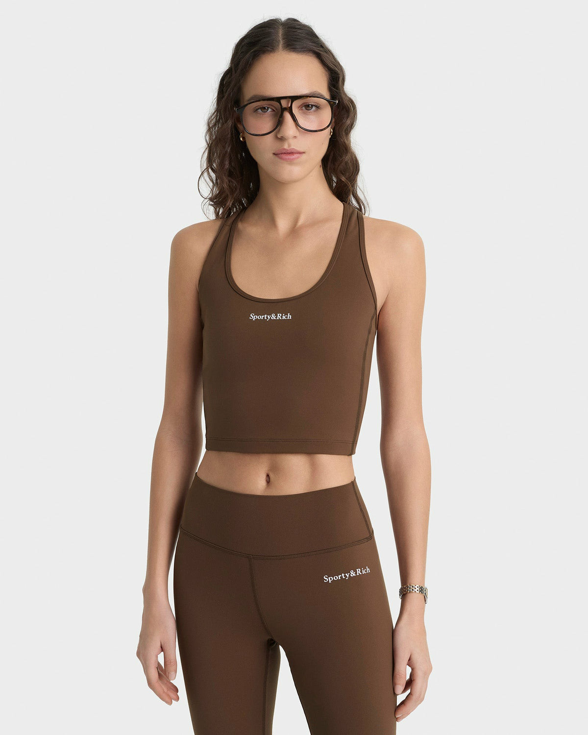 Sporty & Rich Serif Logo Legging - Toffee/White