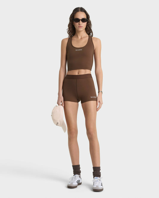 Sporty & Rich Serif Logo Active Short - Toffee/White