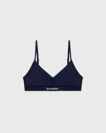Sporty & Rich Serif Logo Mini Sports Bra - Navy/White