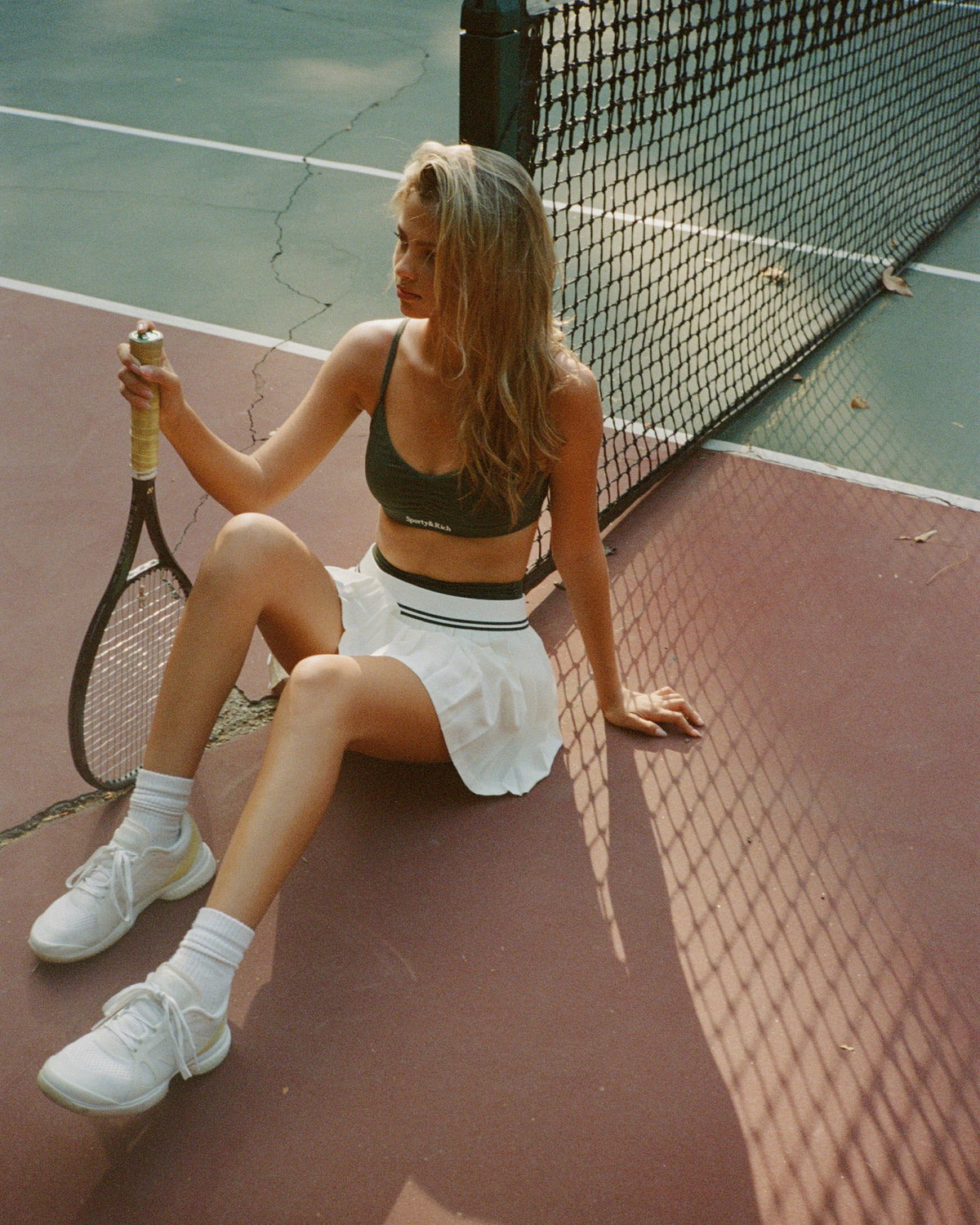Sporty & Rich Serif Logo Mini Sports Bra - Forest/White